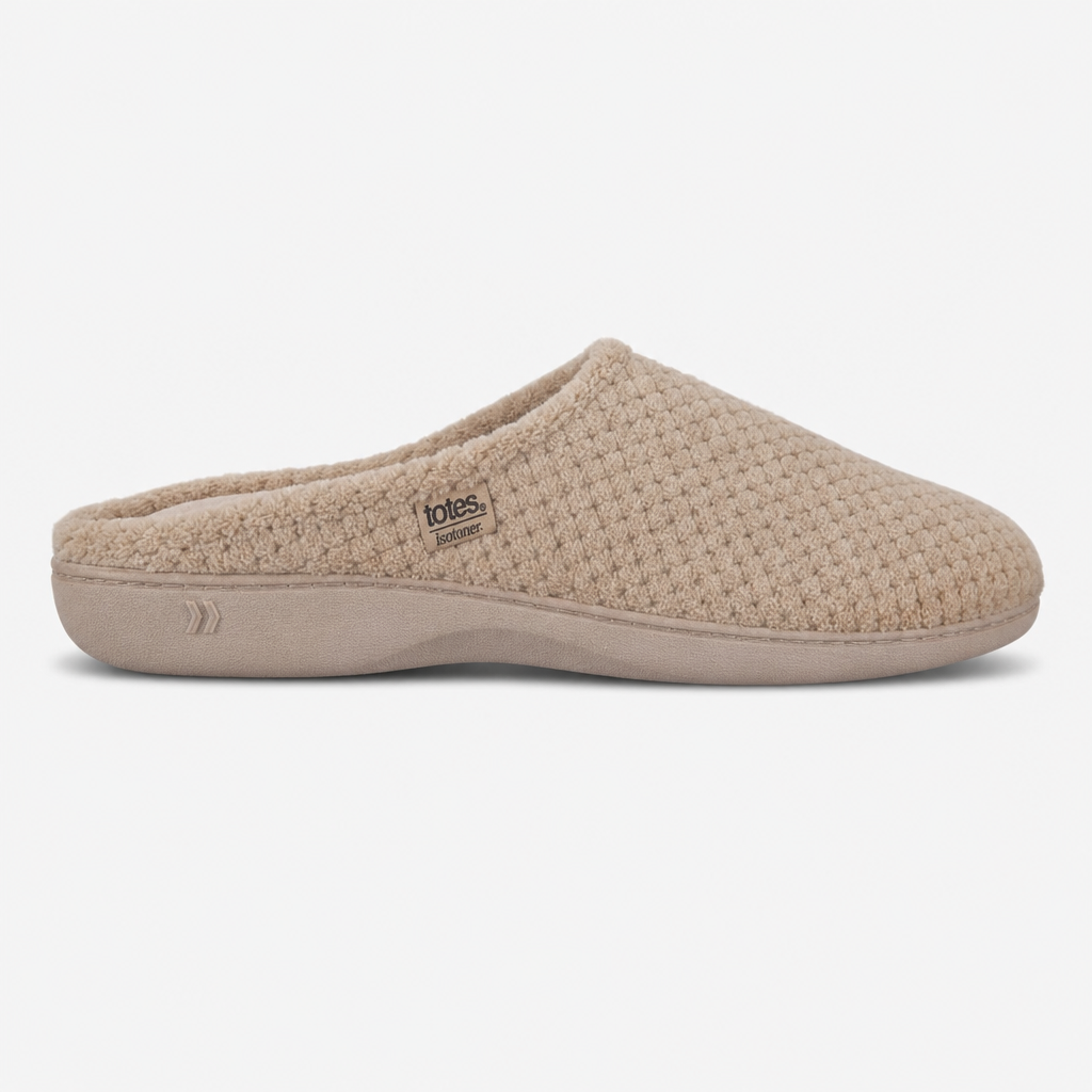 Totes Isotoner POPCORN TERRY MULE SLIPPER Womens Mules Light Brown