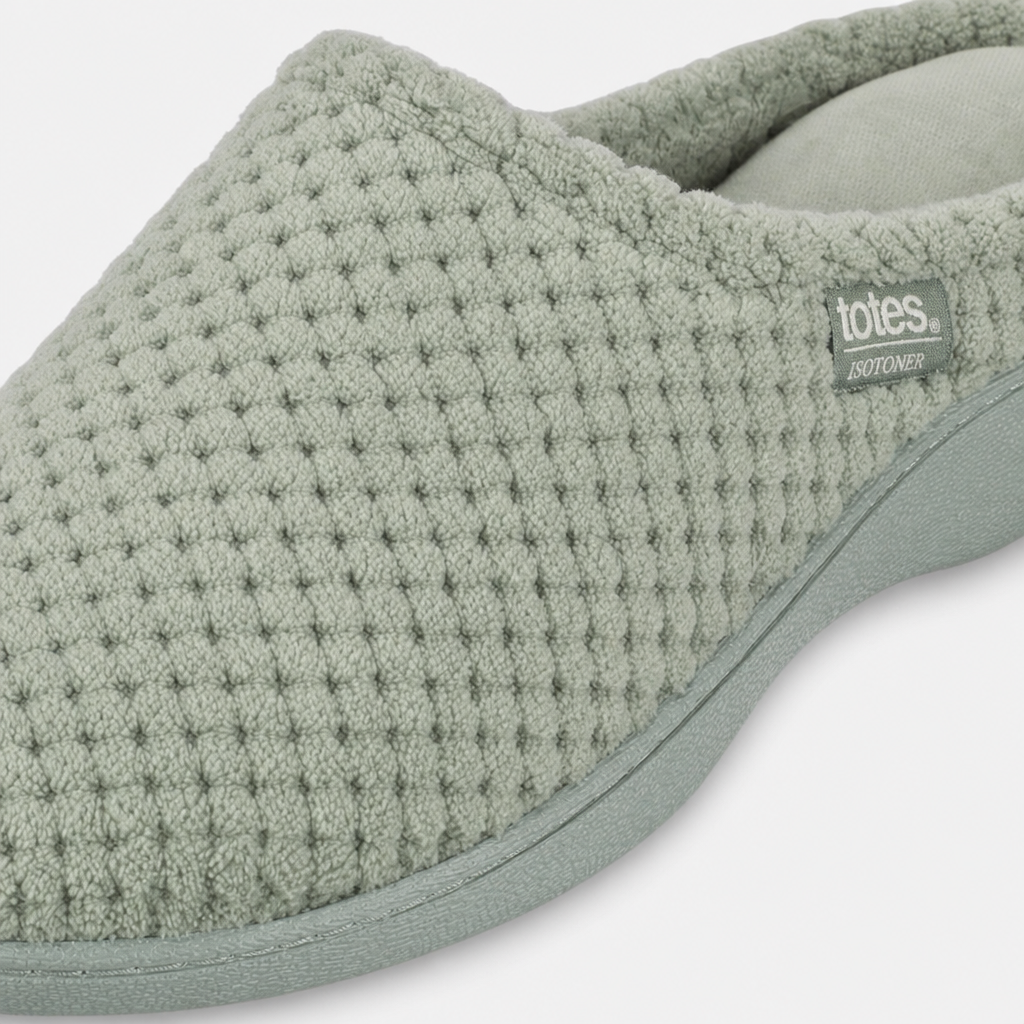 Totes Isotoner POPCORN TERRY MULE SLIPPER Womens Mules Sage