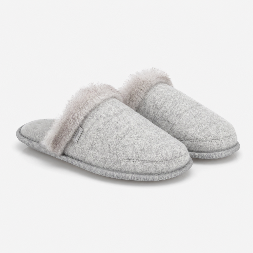 Totes Isotoner BRUSHED MARL MULE SLIPPERS WITH FUR CUFF Womens Mules Grey