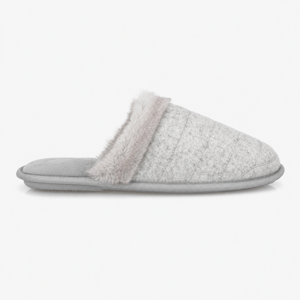 Totes Isotoner BRUSHED MARL MULE SLIPPERS WITH FUR CUFF Womens Mules Grey