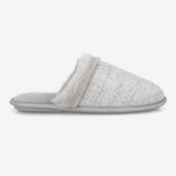 Totes Isotoner BRUSHED MARL MULE SLIPPERS WITH FUR CUFF Womens Mules Grey