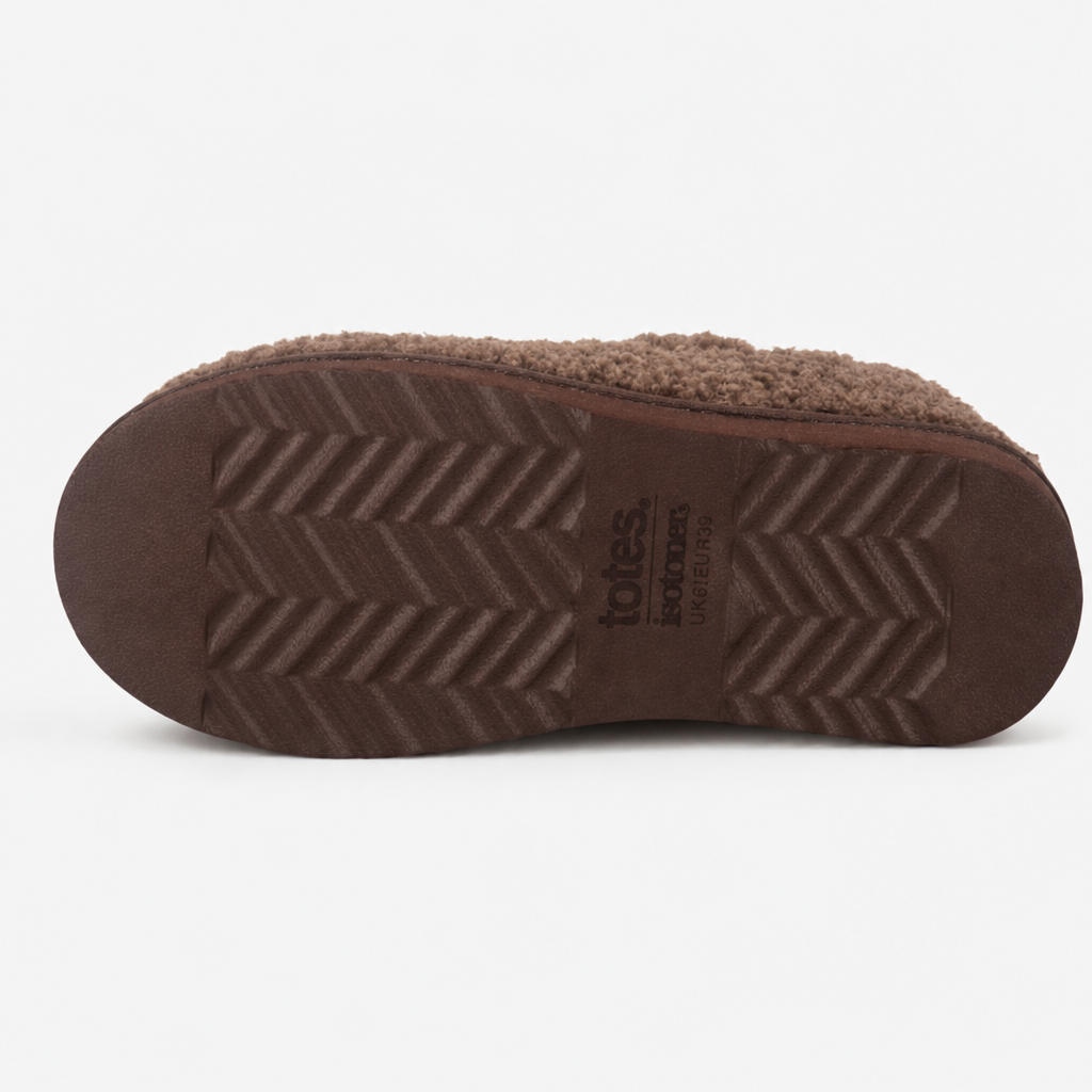 Totes Isotoner BORG BOOTIE WITH BACK TAPE DETAIL Womens Slipper Boots Brown