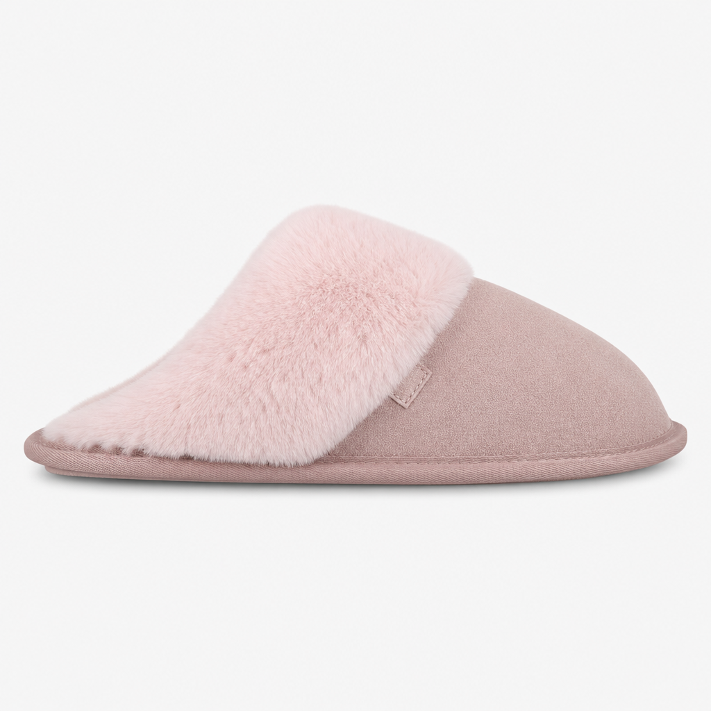 Totes Isotoner SUEDE MULE SLIPPER WITH FUR CUFF Womens Mules Pink