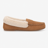 Totes Isotoner FUR LINED SUEDE MOCCASIN SLIPPER WITH KEEPER TAB Womens Moccasins Tan