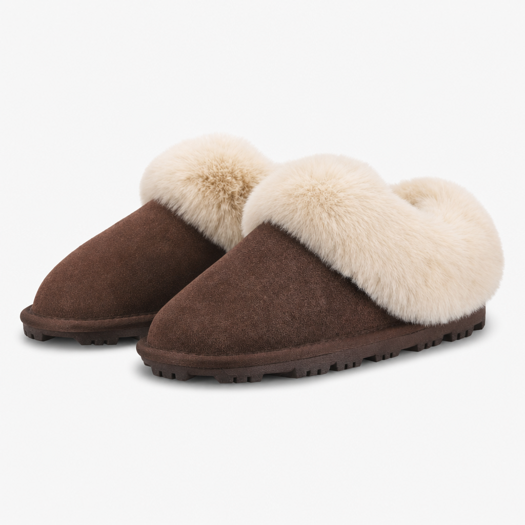 Totes Isotoner SUEDE BOOTIE WITH FUR CUFF Womens Slipper Boots Brown