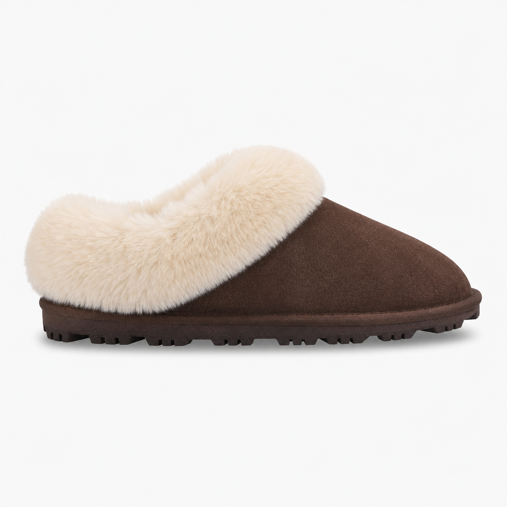 Totes Isotoner SUEDE BOOTIE WITH FUR CUFF Womens Slipper Boots Brown