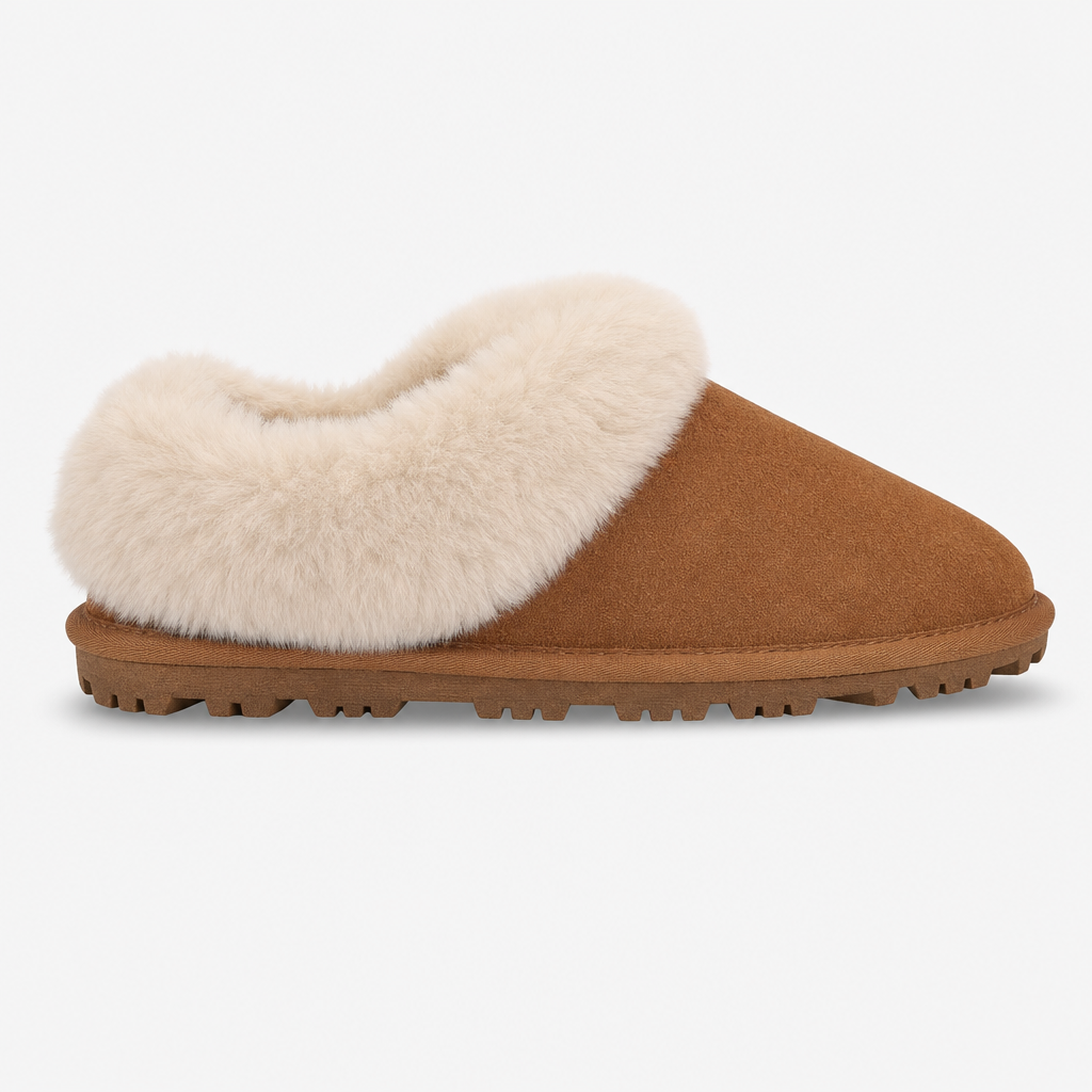 Totes Isotoner SUEDE BOOTIE WITH FUR CUFF Womens Slipper Boots Tan