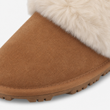 Totes Isotoner SUEDE BOOTIE WITH FUR CUFF Womens Slipper Boots Tan