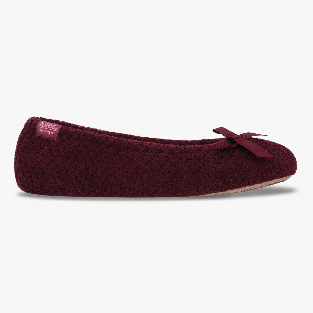 Totes Isotoner POPCORN TERRY BALLET SLIPPER Womens Full Slippers Burgundy