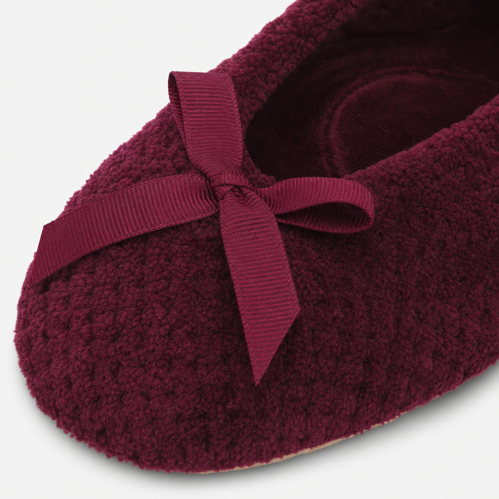 Totes Isotoner POPCORN TERRY BALLET SLIPPER Womens Full Slippers Burgundy