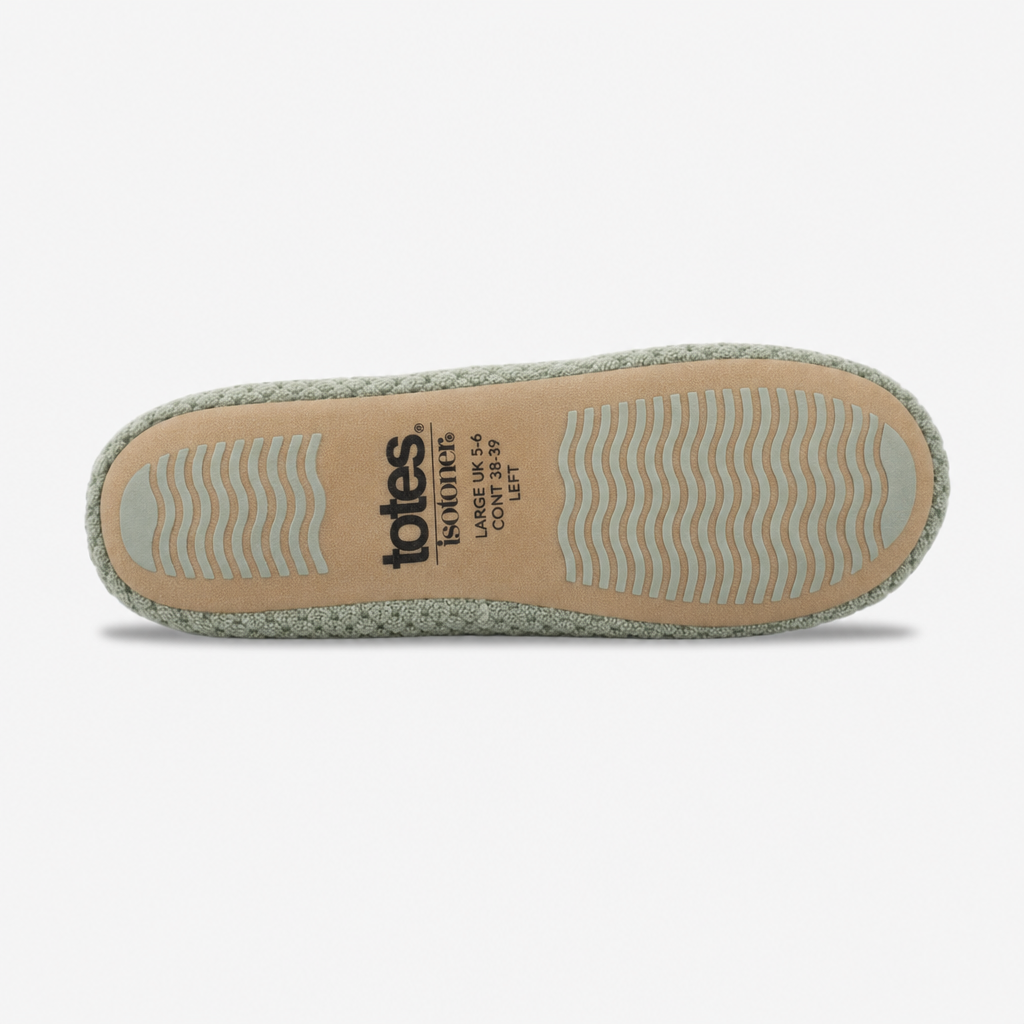 Totes Isotoner POPCORN TERRY BALLET SLIPPER Womens Full Slippers Sage