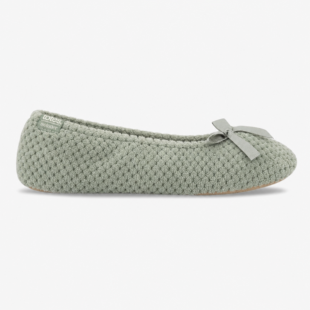 Totes Isotoner POPCORN TERRY BALLET SLIPPER Womens Full Slippers Sage