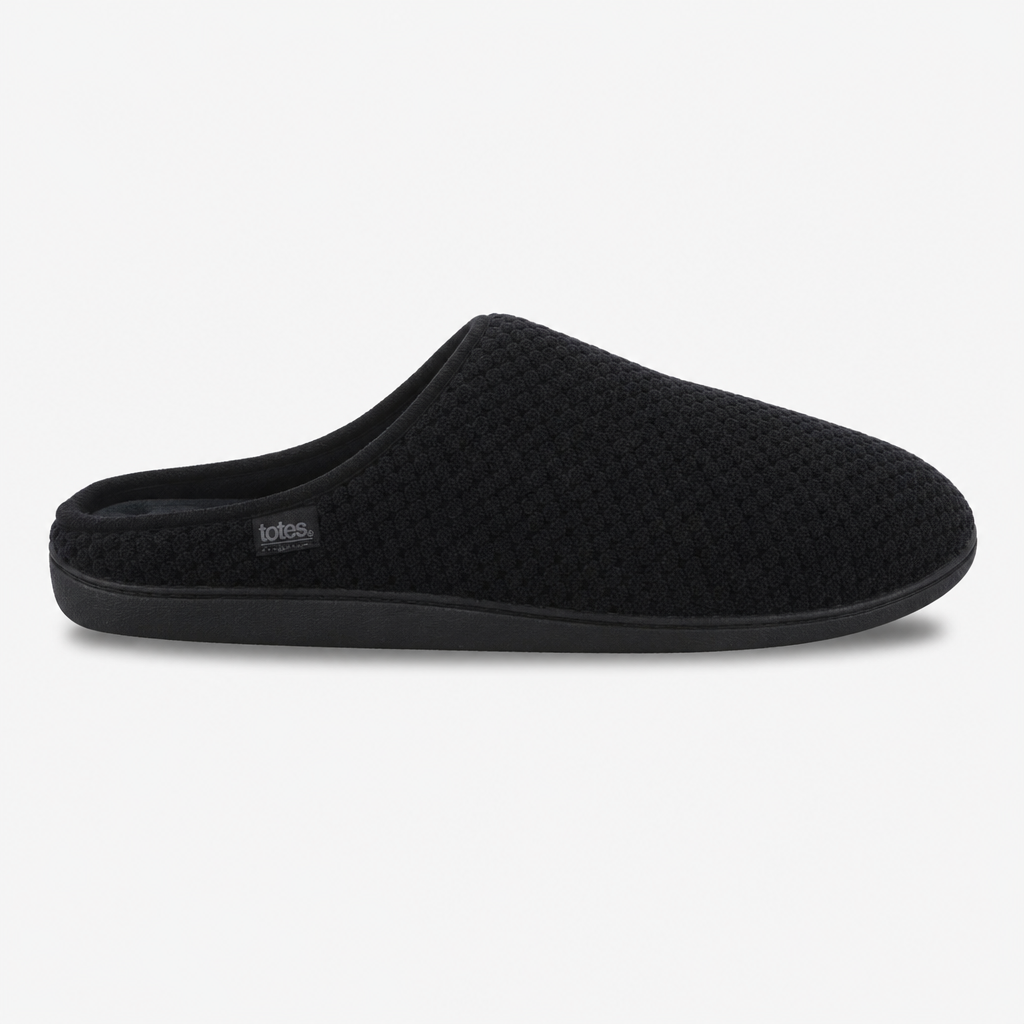 Totes Isotoner SWEPT BACK POPCORN MULE SLIPPER Mens Mules Black