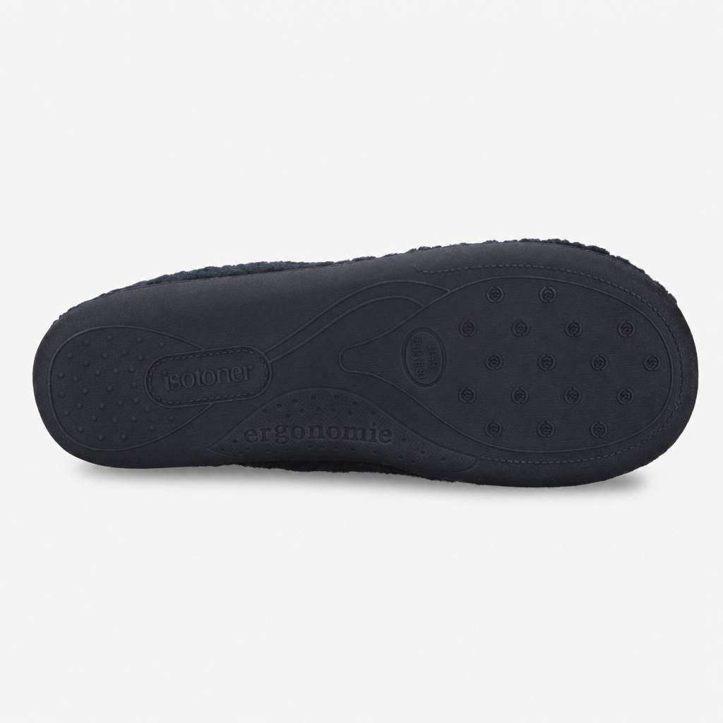 Totes Isotoner BORG FULL BACK SLIPPER WITH PULL TOGGLE Mens Full Slippers Navy