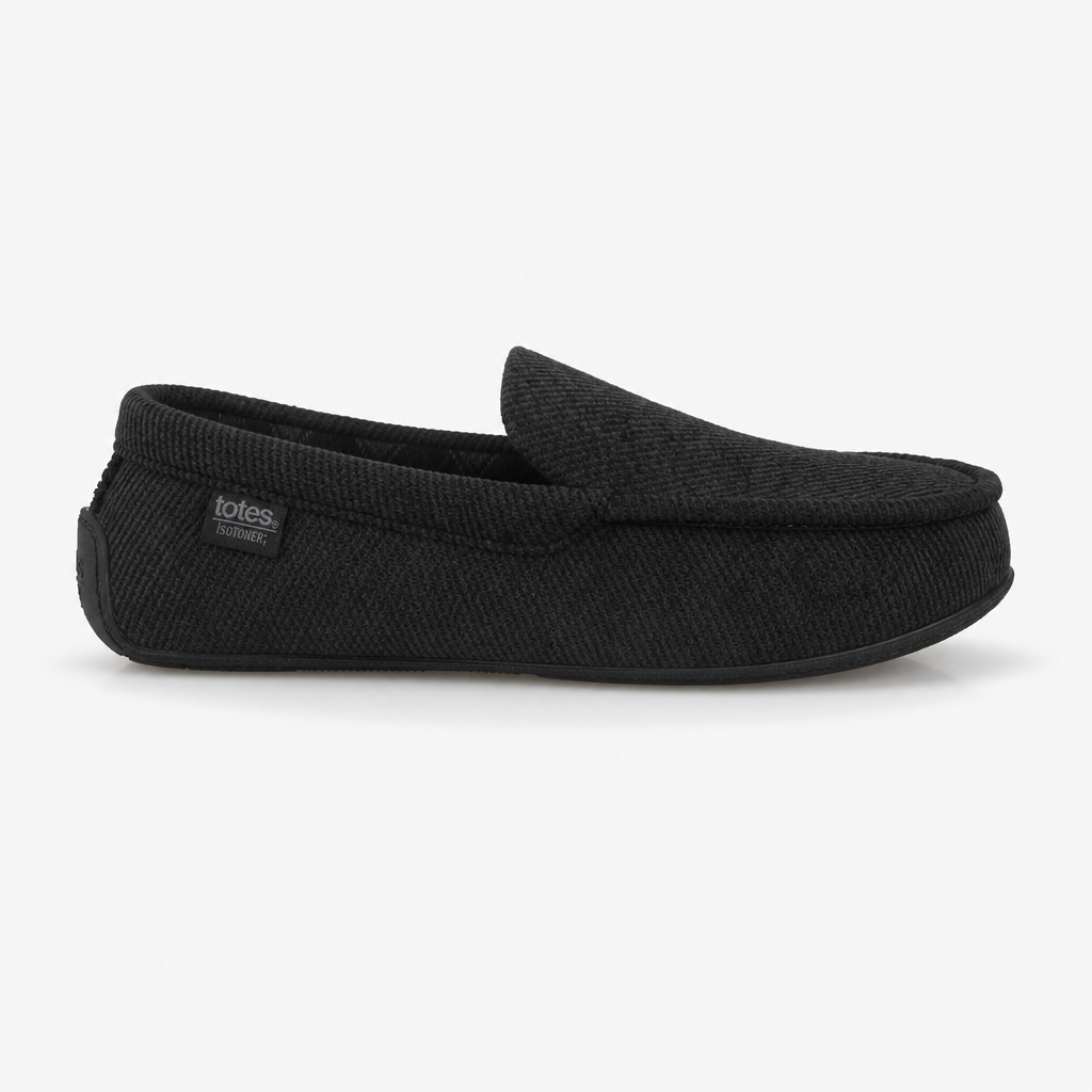 Totes Isotoner SOFT CORD MOCCASIN SLIPPER Mens Moccasins Black