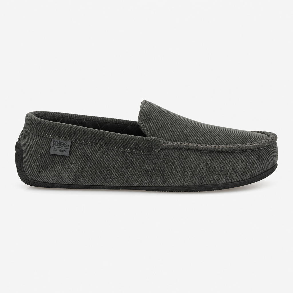 Totes Isotoner SOFT CORD MOCCASIN SLIPPER Mens Moccasins Grey