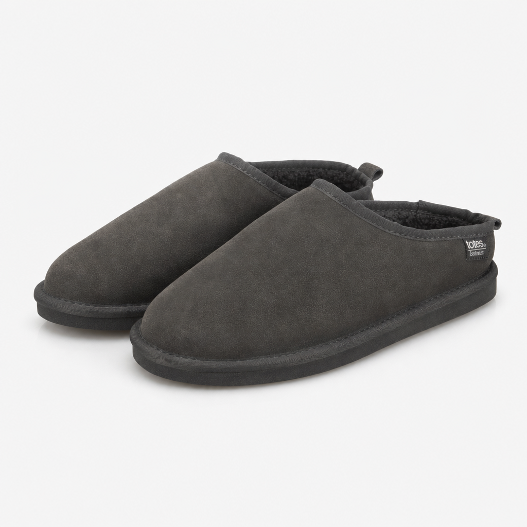 Totes Isotoner BORG LINED SUEDE MULE SLIPPER Mens Mules Grey