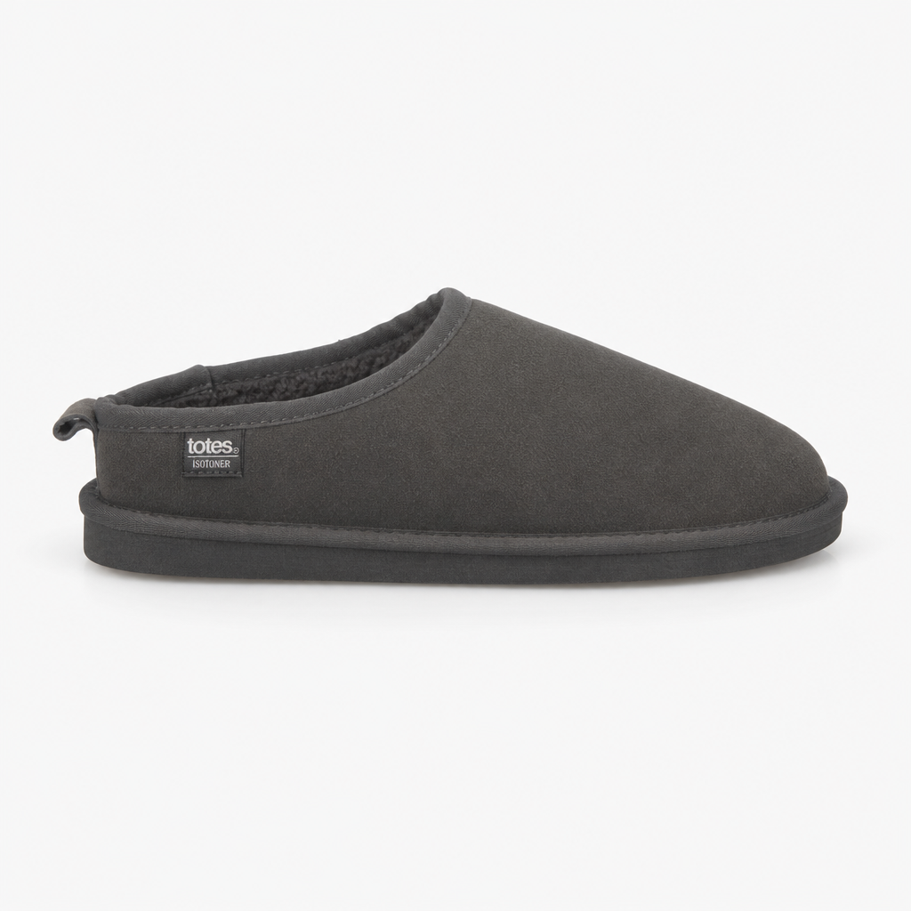 Totes Isotoner BORG LINED SUEDE MULE SLIPPER Mens Mules Grey