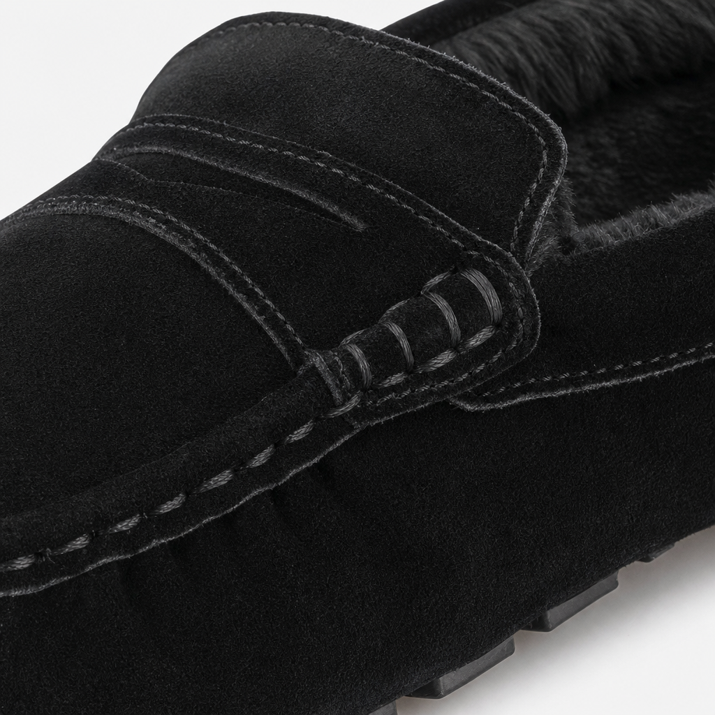 Totes Isotoner FUR LINED SUEDE MOCCASIN SLIPPER Mens Moccasins Black