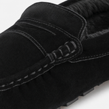 Totes Isotoner FUR LINED SUEDE MOCCASIN SLIPPER Mens Full Slippers Black