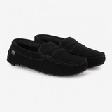 Totes Isotoner FUR LINED SUEDE MOCCASIN SLIPPER Mens Full Slippers Black