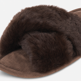 Totes Toasties CROSS FUR SLIDER Womens Mules Chocolate