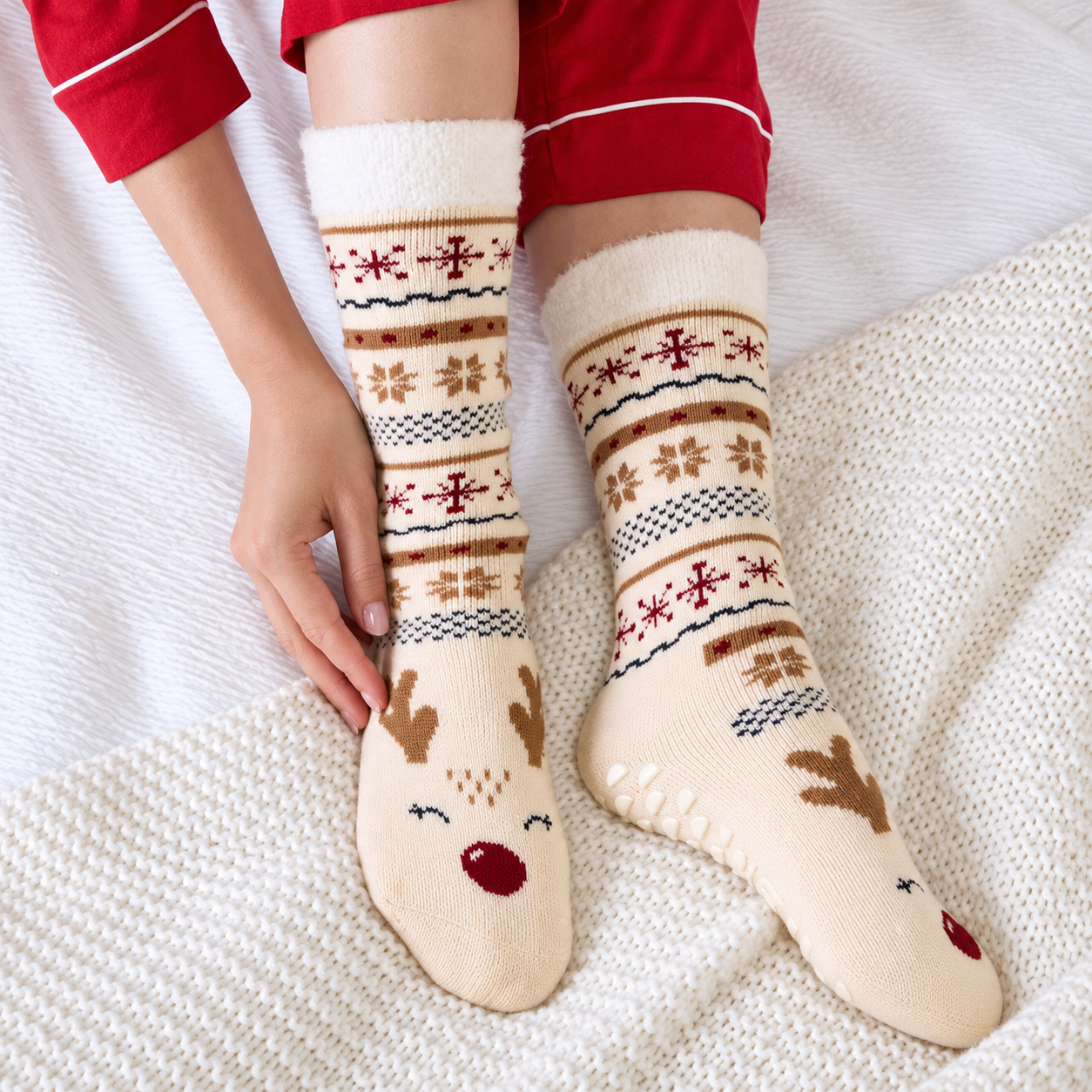 Totes Toasties SINGLE ORIGINAL SLIPPER SOCKS Womens Slipper Socks Reindeer