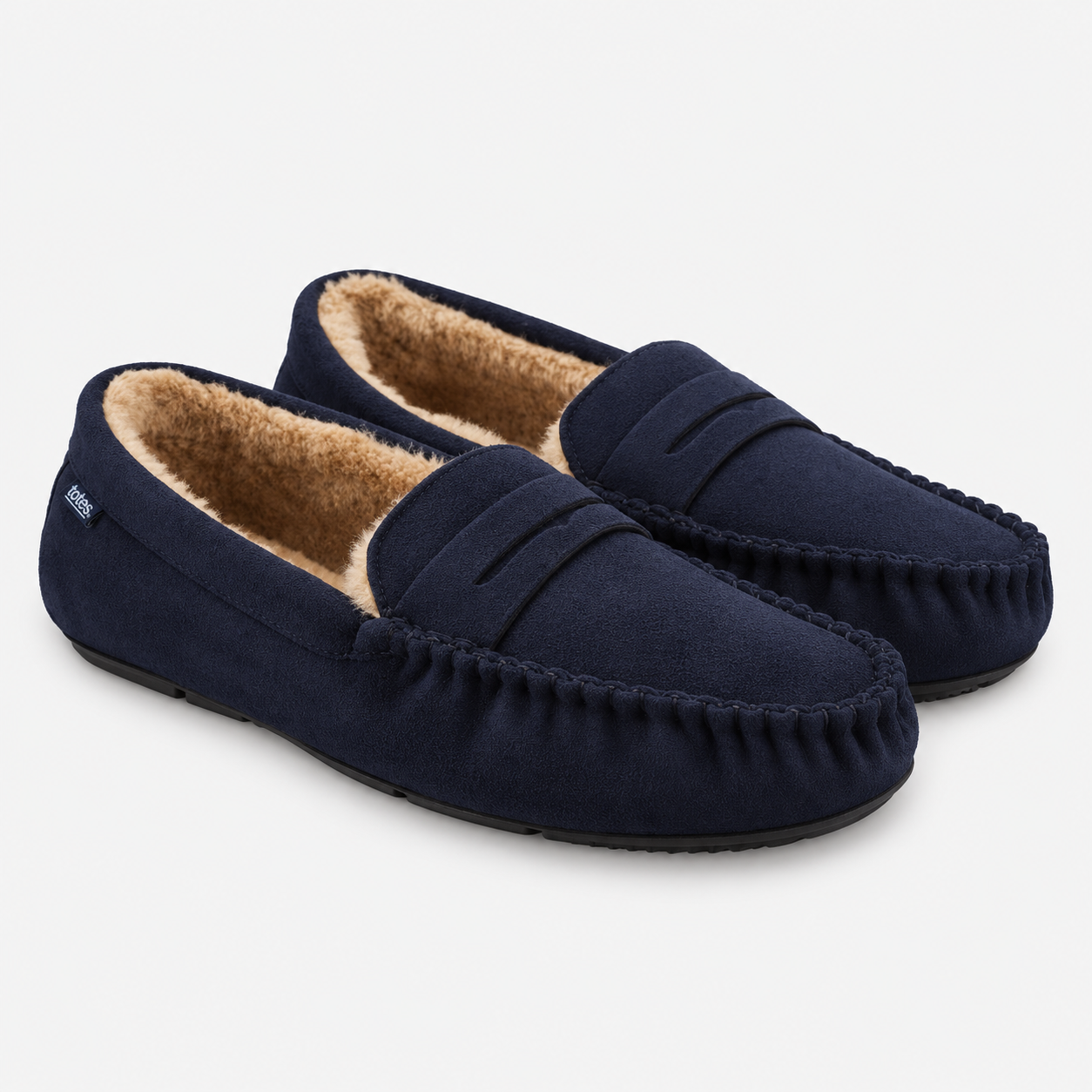 Totes Toasties SUEDETTE MOCCASIN SLIPPER Mens Moccasins Navy