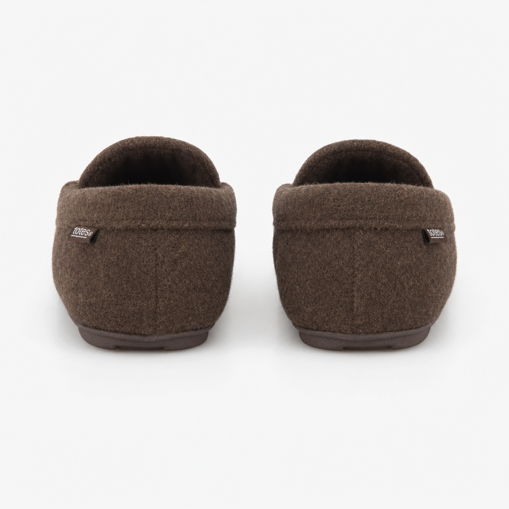 Totes Toasties FELT MOCCASIN SLIPPER WITH CHECK SOCK Mens Moccasins Brown