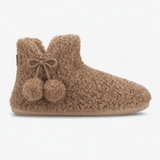 Totes Toasties TEXTURED FUR BOOTIE WITH POM POM Womens Slipper Boots Brown