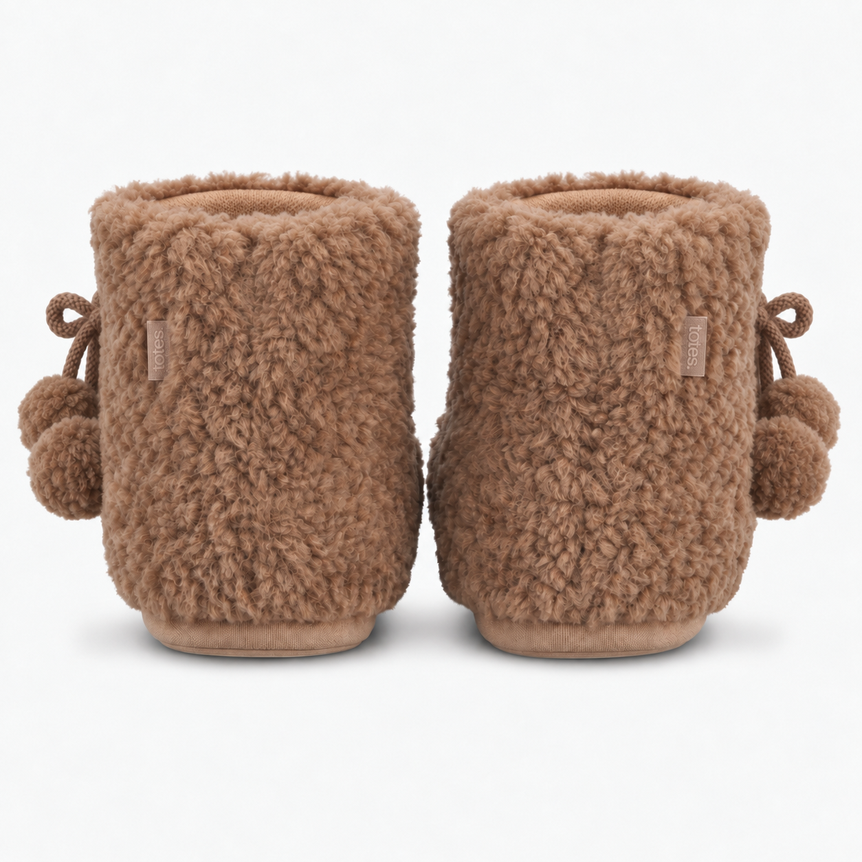 Totes Toasties TEXTURED FUR BOOTIE WITH POM POM Womens Slipper Boots Brown