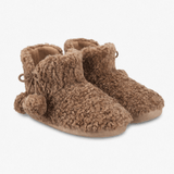 Totes Toasties TEXTURED FUR BOOTIE WITH POM POM Womens Slipper Boots Brown