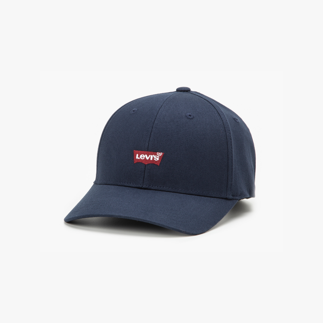 Levi's HOUSEMARK FLEXFIT Unisex Cap Navy Blue front view showcasing the iconic logo.