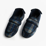Zedzzz PETER Mens Touch Fasten/Velcro Slippers Navy Blue Check