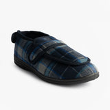Zedzzz PETER Mens Touch Fasten/Velcro Slippers Navy Blue Check