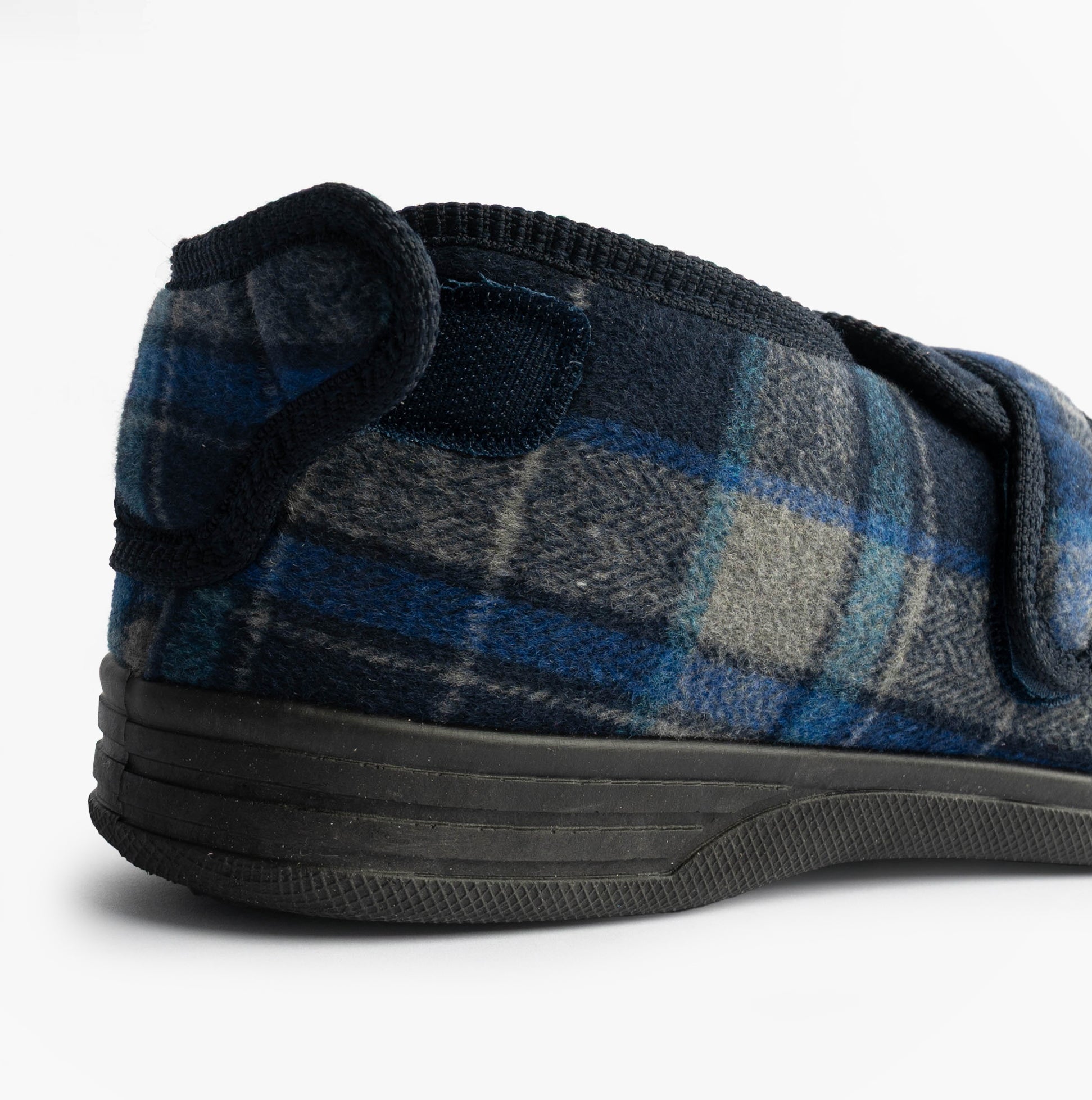 Zedzzz PETER Mens Touch Fasten/Velcro Slippers Navy Blue Check