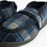 Zedzzz PETER Mens Touch Fasten/Velcro Slippers Navy Blue Check