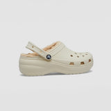 Crocs 207938-2Y2 CLASSIC PLATFORM LINED Womens Clogs Bone side view with warm lining and slip-on design