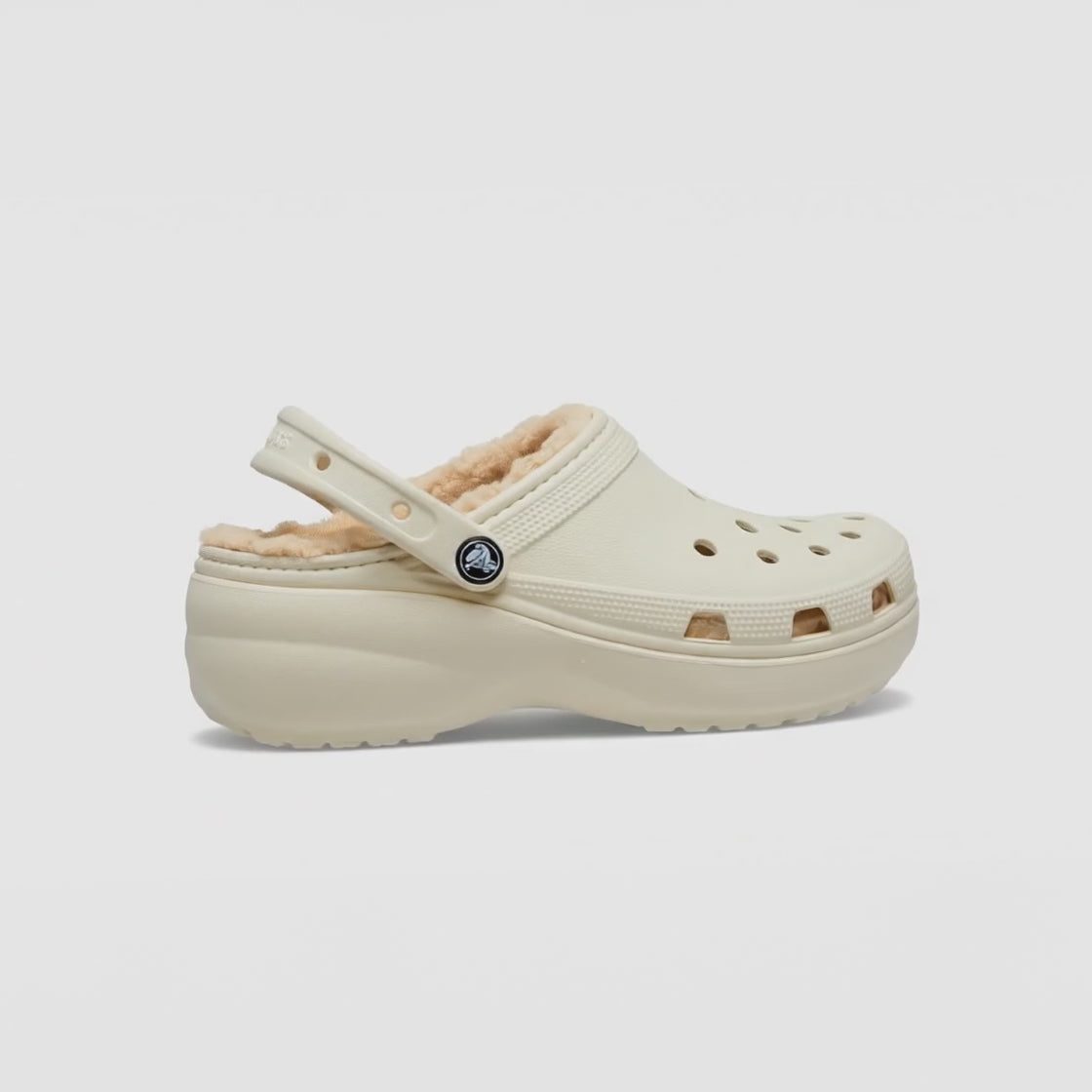 Crocs 207938-2Y2 CLASSIC PLATFORM LINED Womens Clogs Bone side view with warm lining and slip-on design