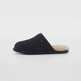 HOS Sheepskin EDWIN Mens Slippers Navy side view showing suede upper and warm sheepskin lining.