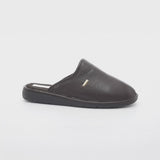 HOS Comfort ARCHIE Mens PU Mule Slippers Brown side view showcasing soft synthetic upper and comfort design.