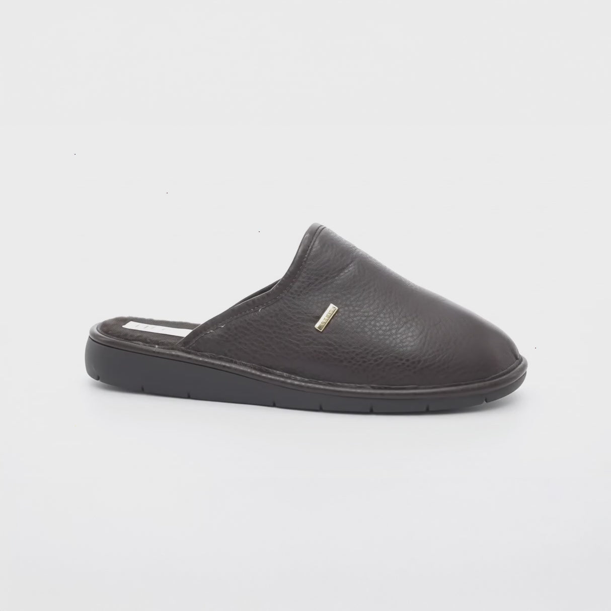 HOS Comfort ARCHIE Mens PU Mule Slippers Brown side view showcasing soft synthetic upper and comfort design.