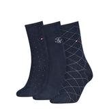 Tommy Hilfiger 3 Pack Giftbox Monogram Womens Crew Socks Navy