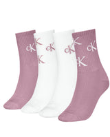 Calvin Klein 4 Pack Giftbox Lurex AOP Womens Crew Socks Vintage Plum/White