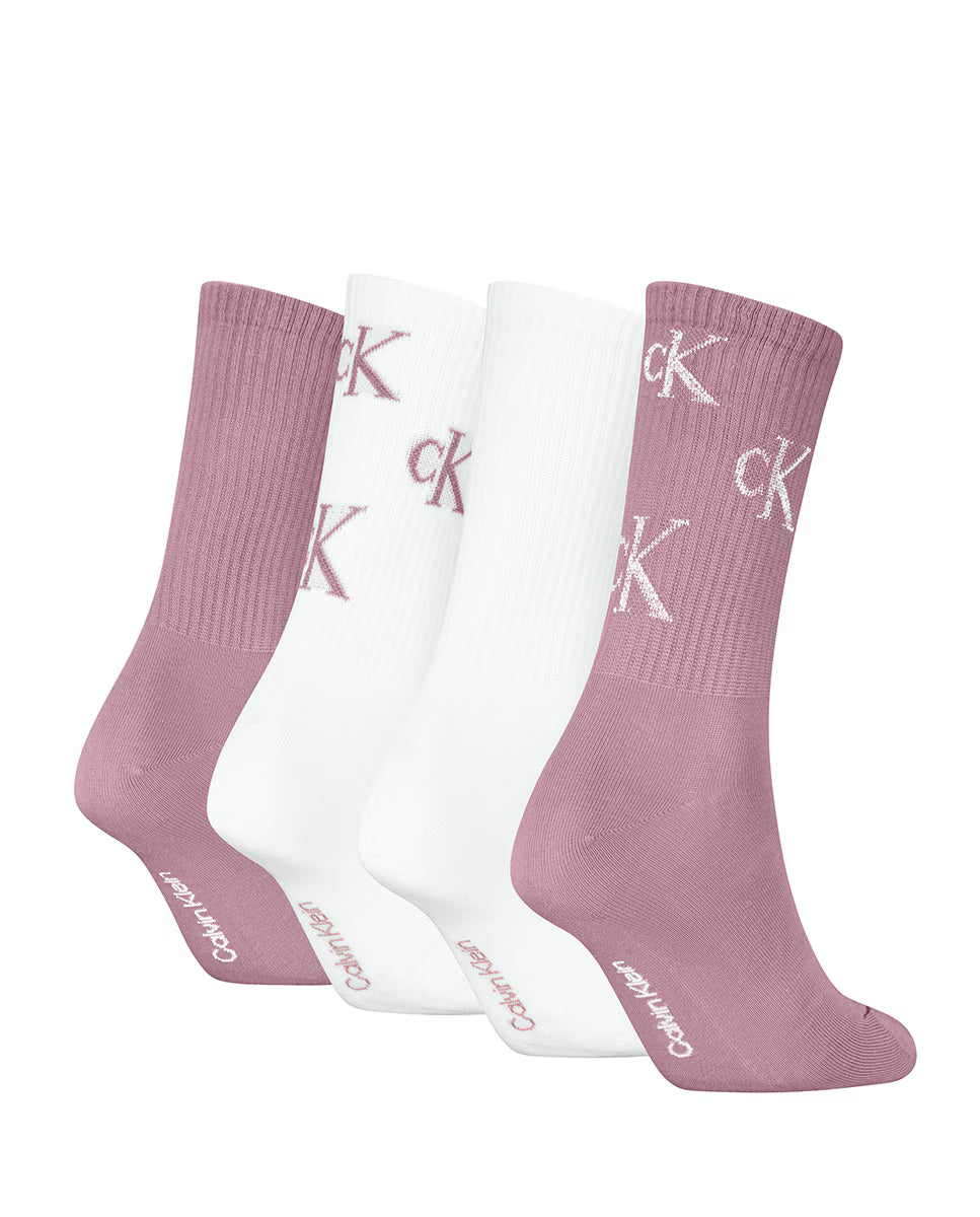 Calvin Klein 4 Pack Giftbox Lurex AOP Womens Crew Socks Vintage Plum/White