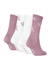 Calvin Klein 4 Pack Giftbox Lurex AOP Womens Crew Socks Vintage Plum/White