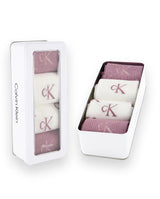 Calvin Klein 4 Pack Giftbox Lurex AOP Womens Crew Socks Vintage Plum/White