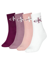 Calvin Klein 4 Pack Giftbox Monologo Womens Crew Socks Multicolour