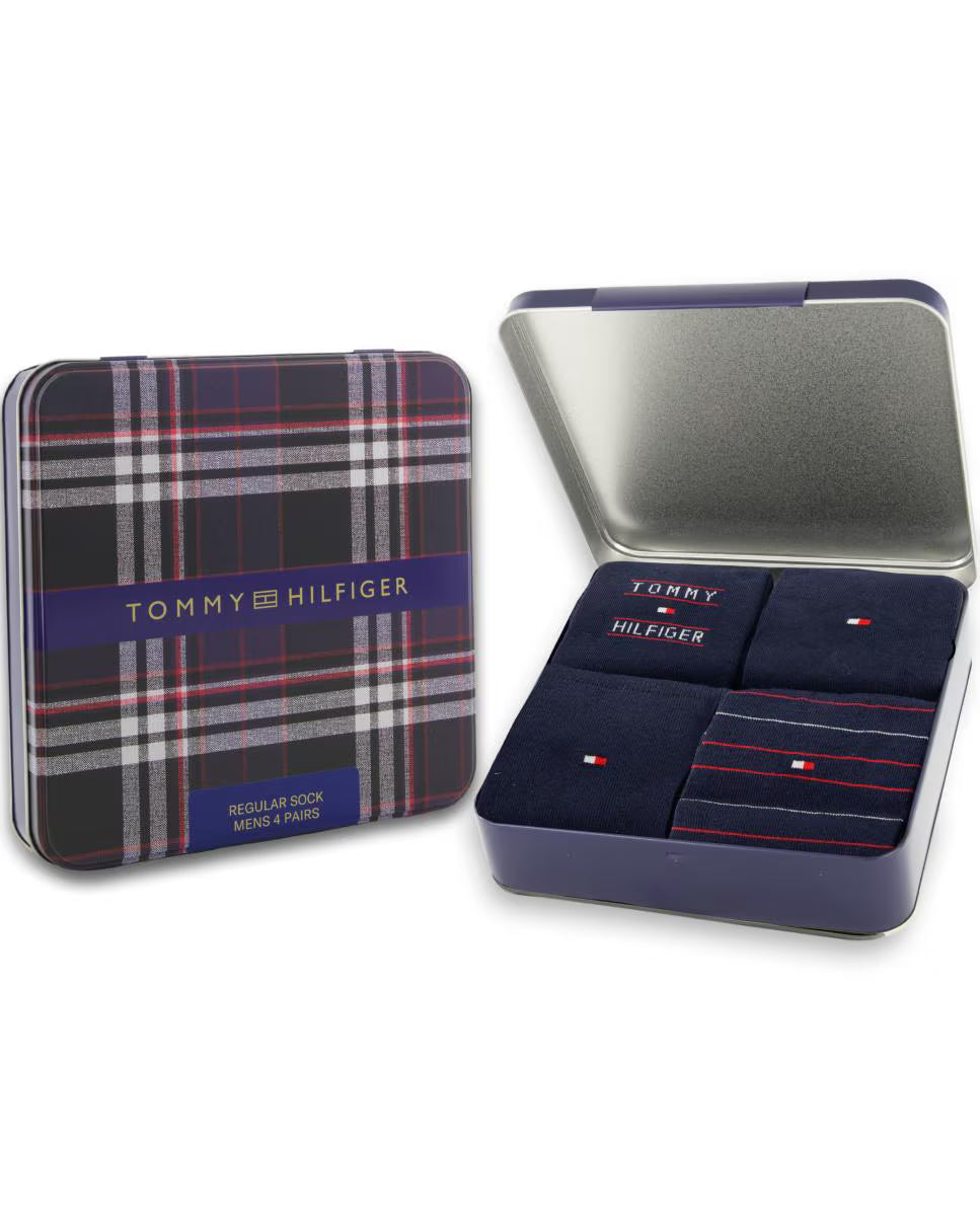 Tommy Hilfiger 4 Pack Giftbox Tommy Stripe Mens Crew Socks Navy