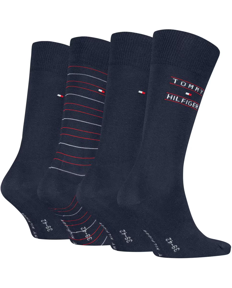 Tommy Hilfiger 4 Pack Giftbox Tommy Stripe Mens Crew Socks Navy